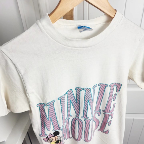 Vintage Disney Character Fashions Minnie Mouse Spellout Tshirt White Pink Small - Picture 2 of 7